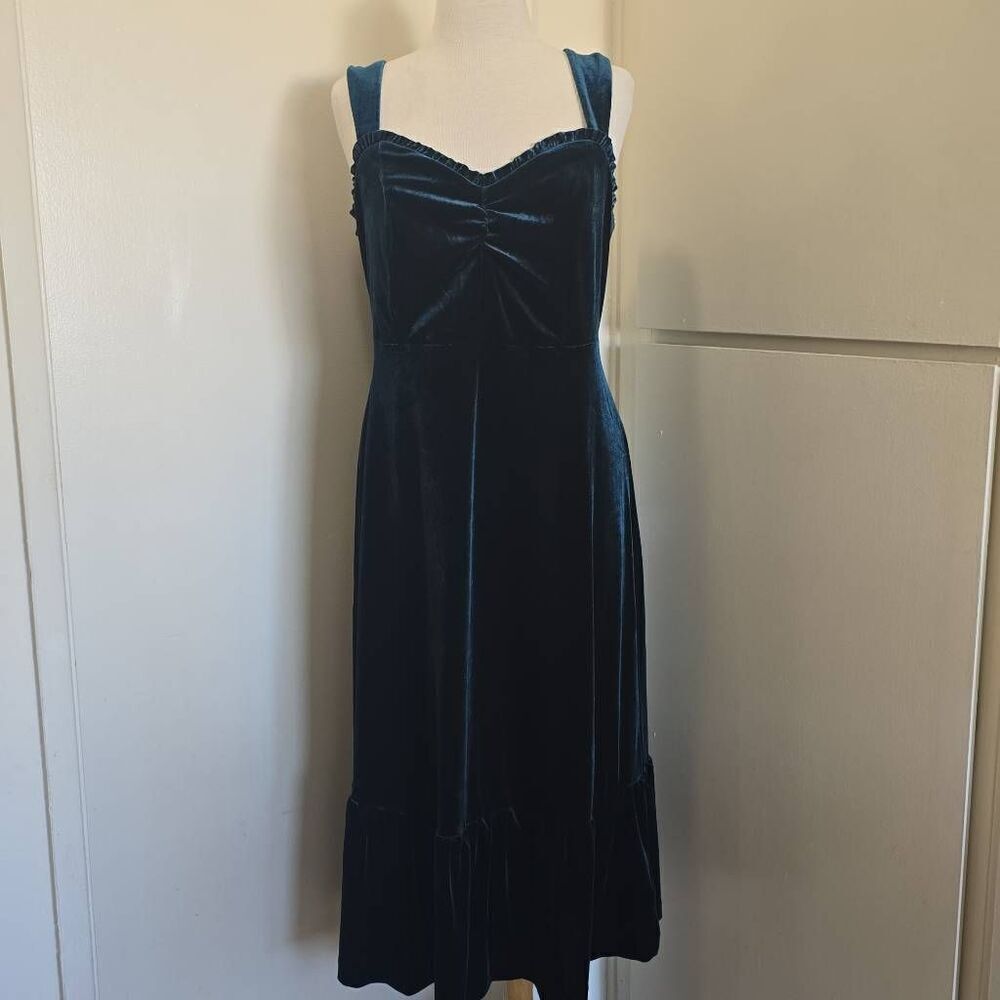 Betsey Johnson NWOT Dark Green/Teal Velvet Midi Length Dress, Sz. L